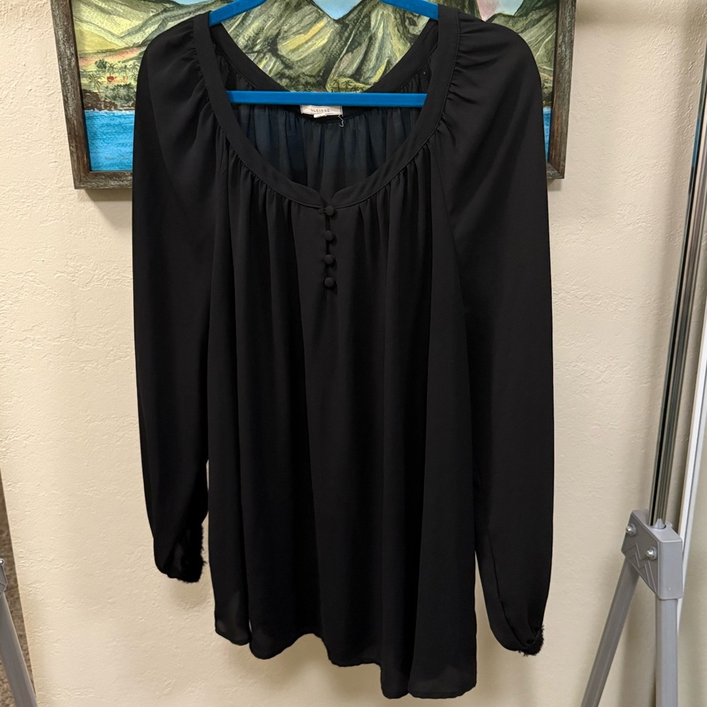 Pleione Black Button Accent Blouse